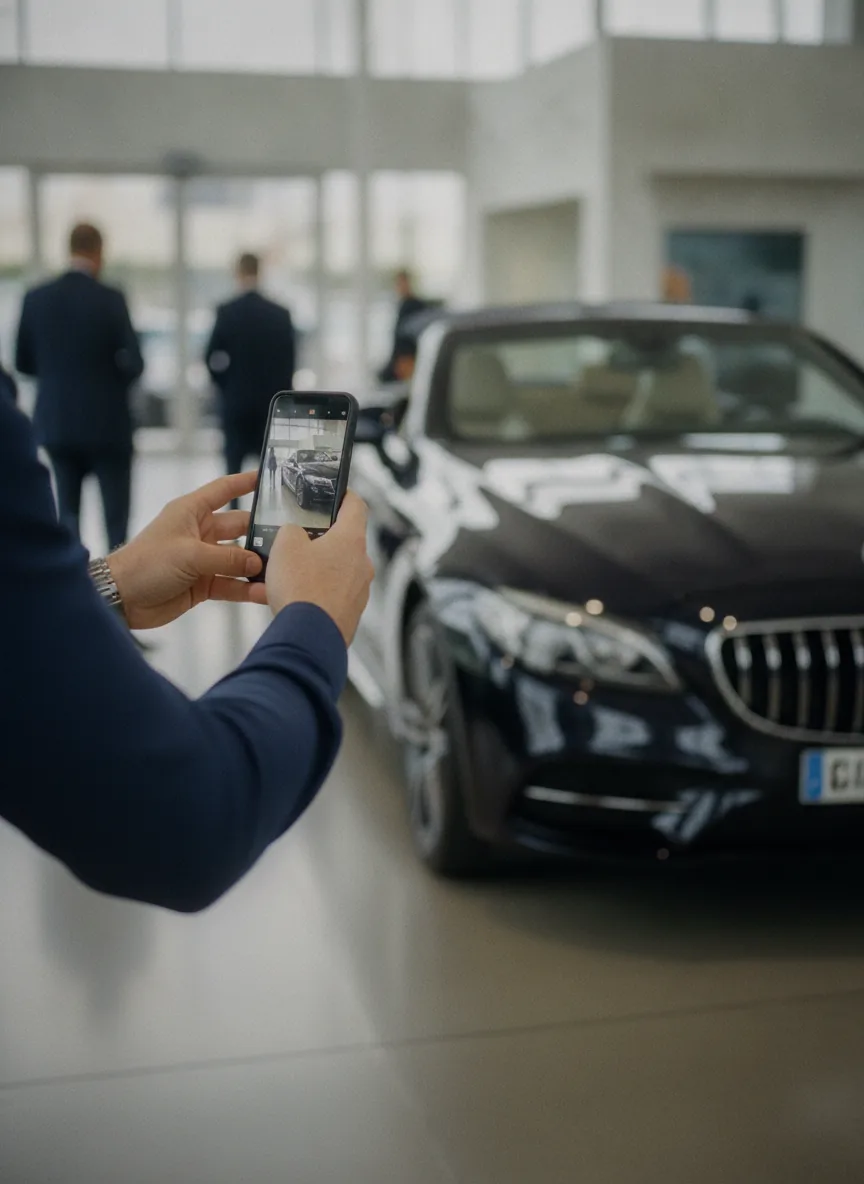 Un professionnel photographie un véhicule d'occasion pour son client